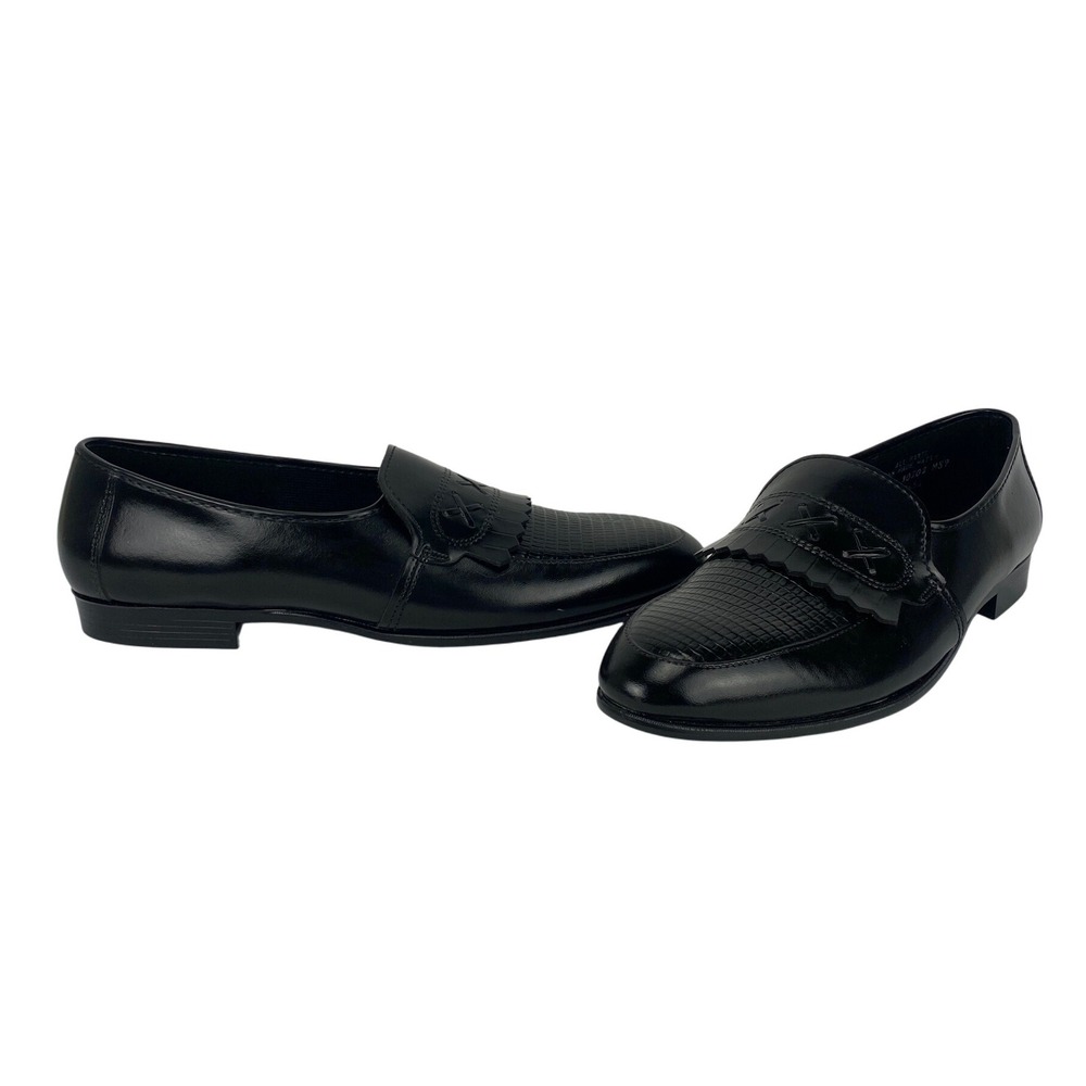 JB Black Mens Sz 10 1/2 Leather Loafers Dress Shoes Textured Slip On Made in USA